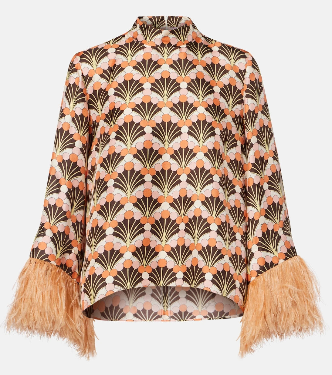 La DoubleJ - Make An Exit feather-trimmed silk twill top