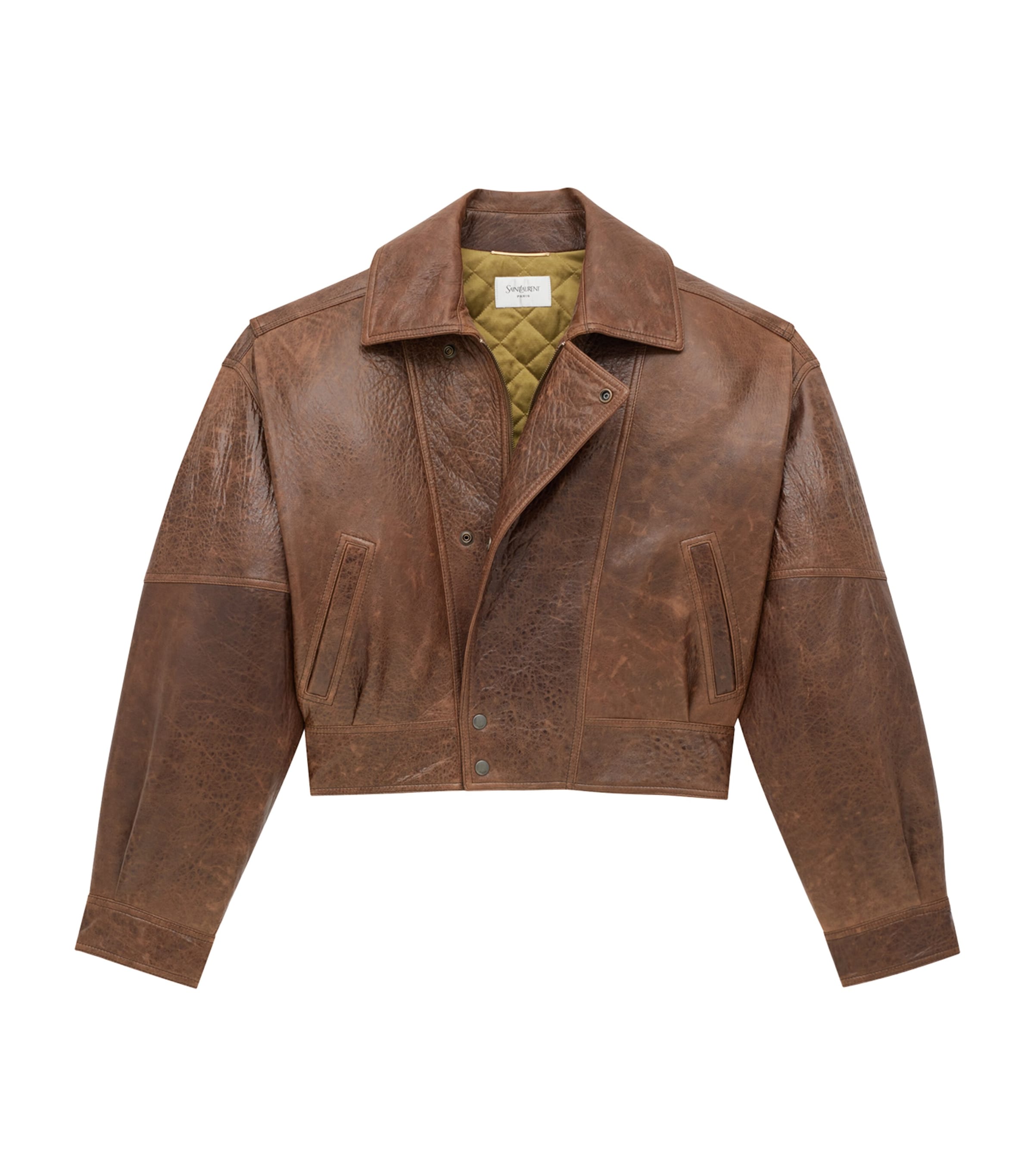 Saint Laurent Beige Leather Cropped Jacket