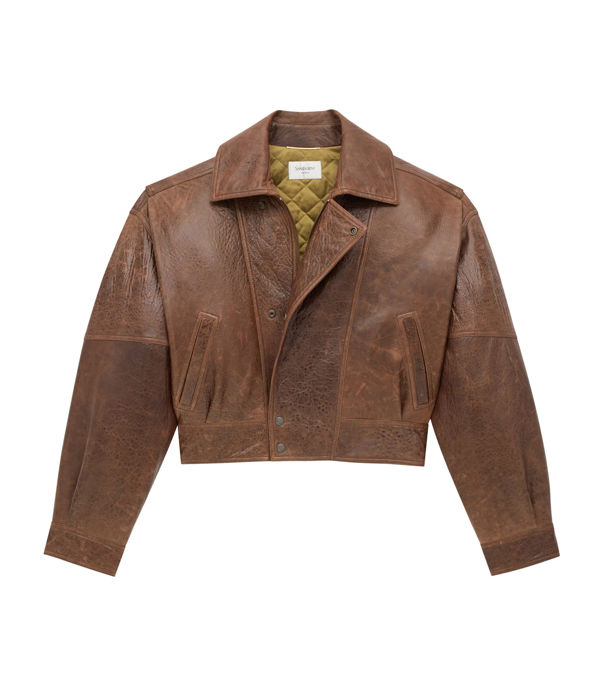 Saint Laurent Beige Leather Cropped Jacket