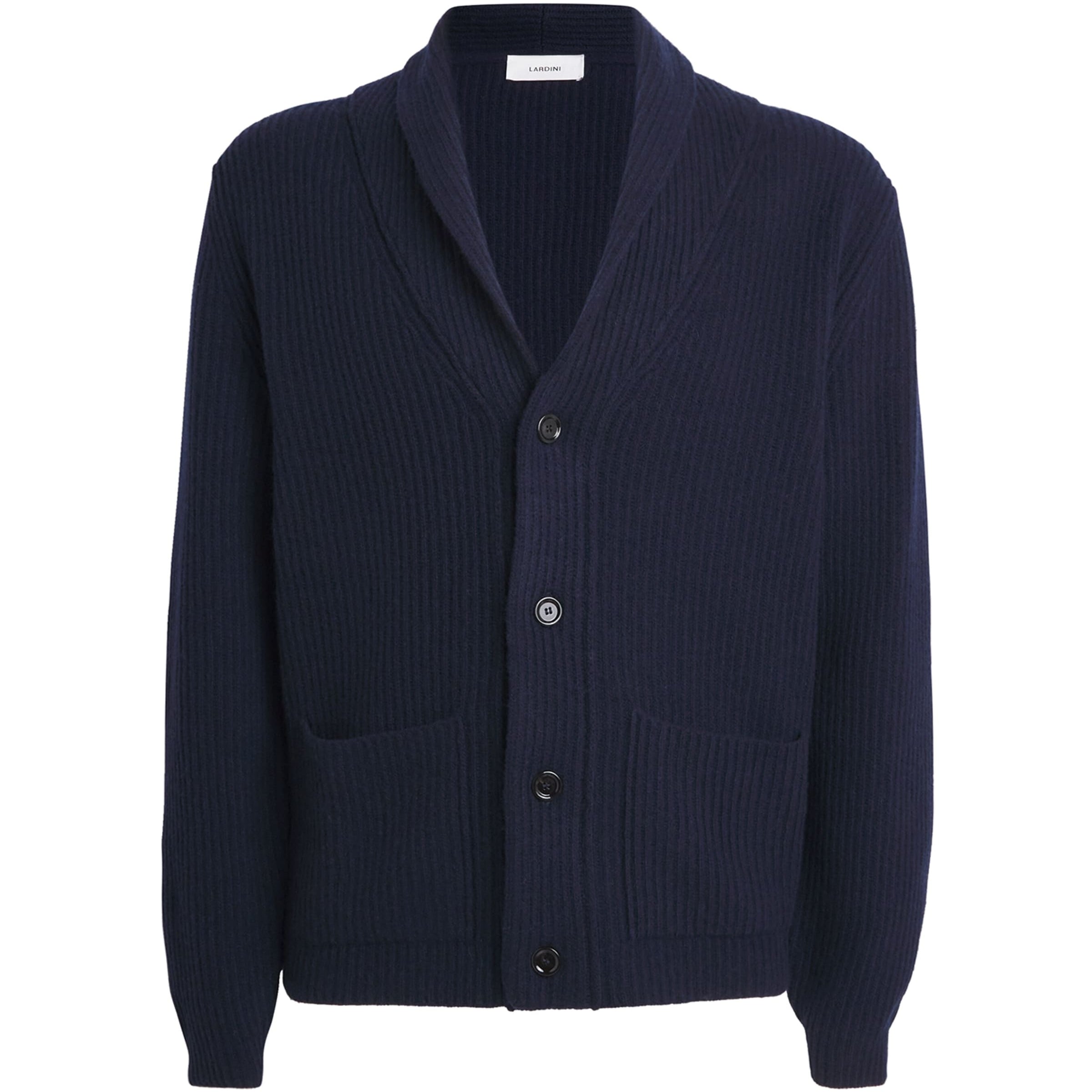 Navy Wool-Cashmere Shawl-Collar Cardigan