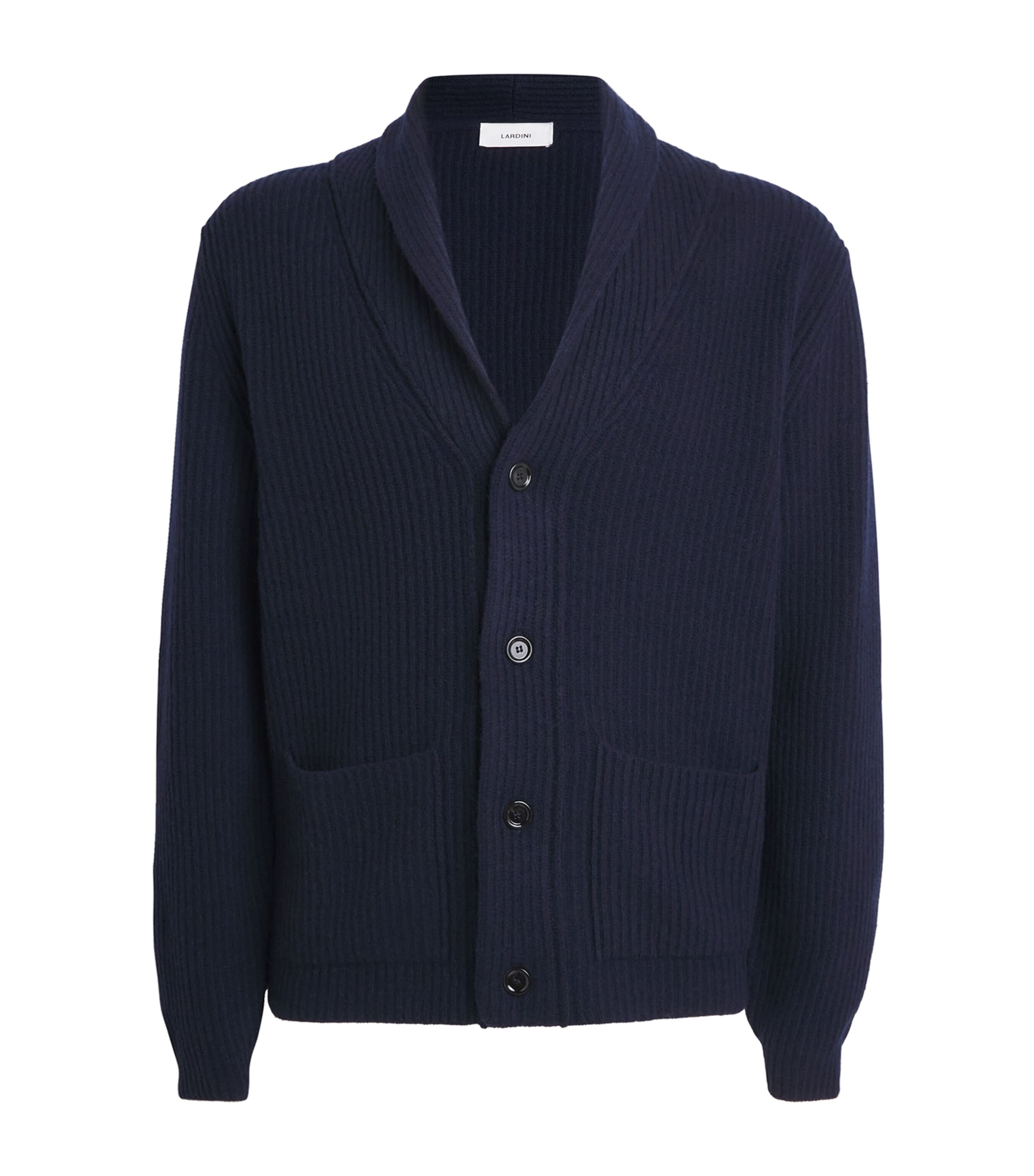 Navy Wool-Cashmere Shawl-Collar Cardigan