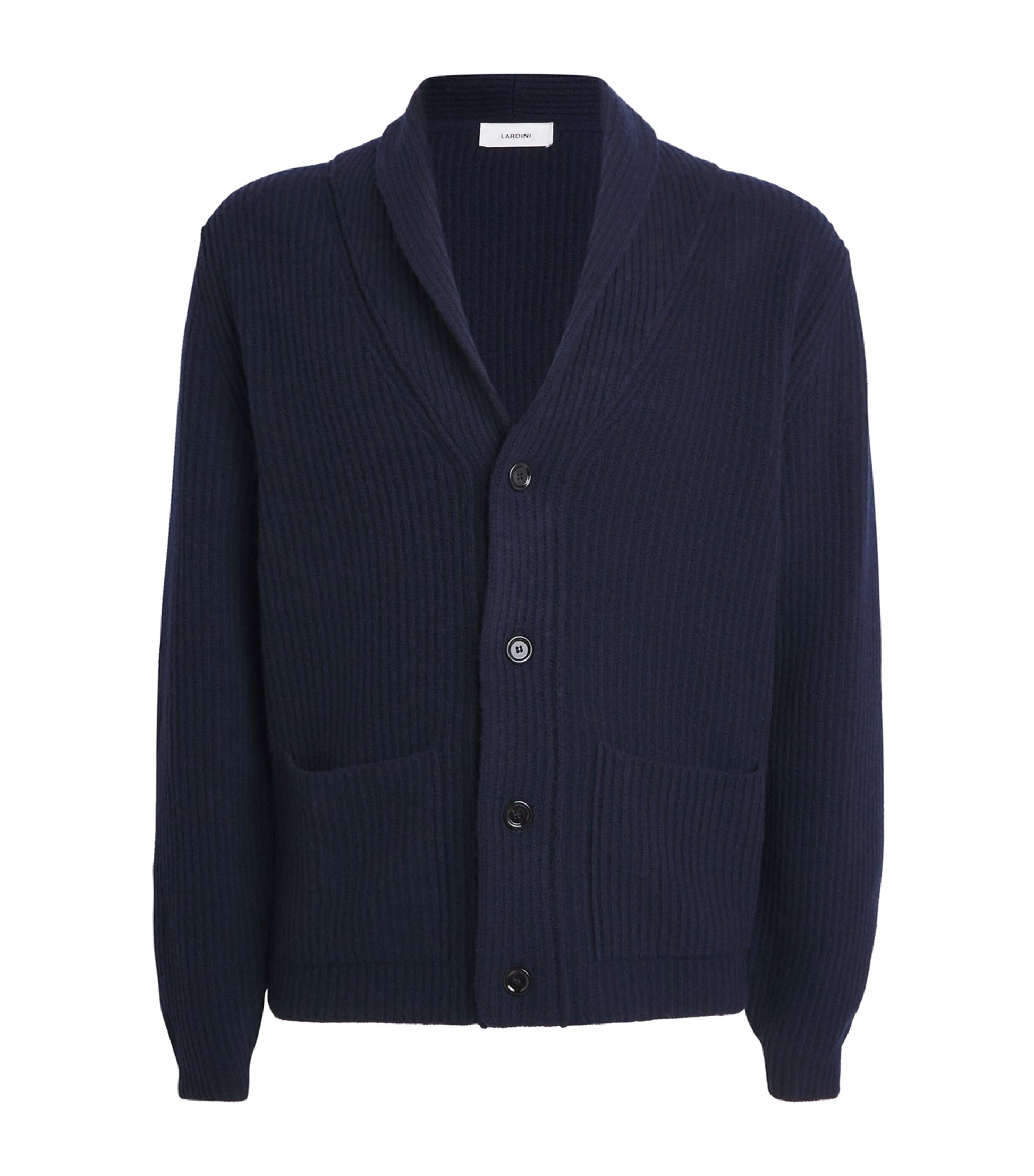 Navy Wool-Cashmere Shawl-Collar Cardigan