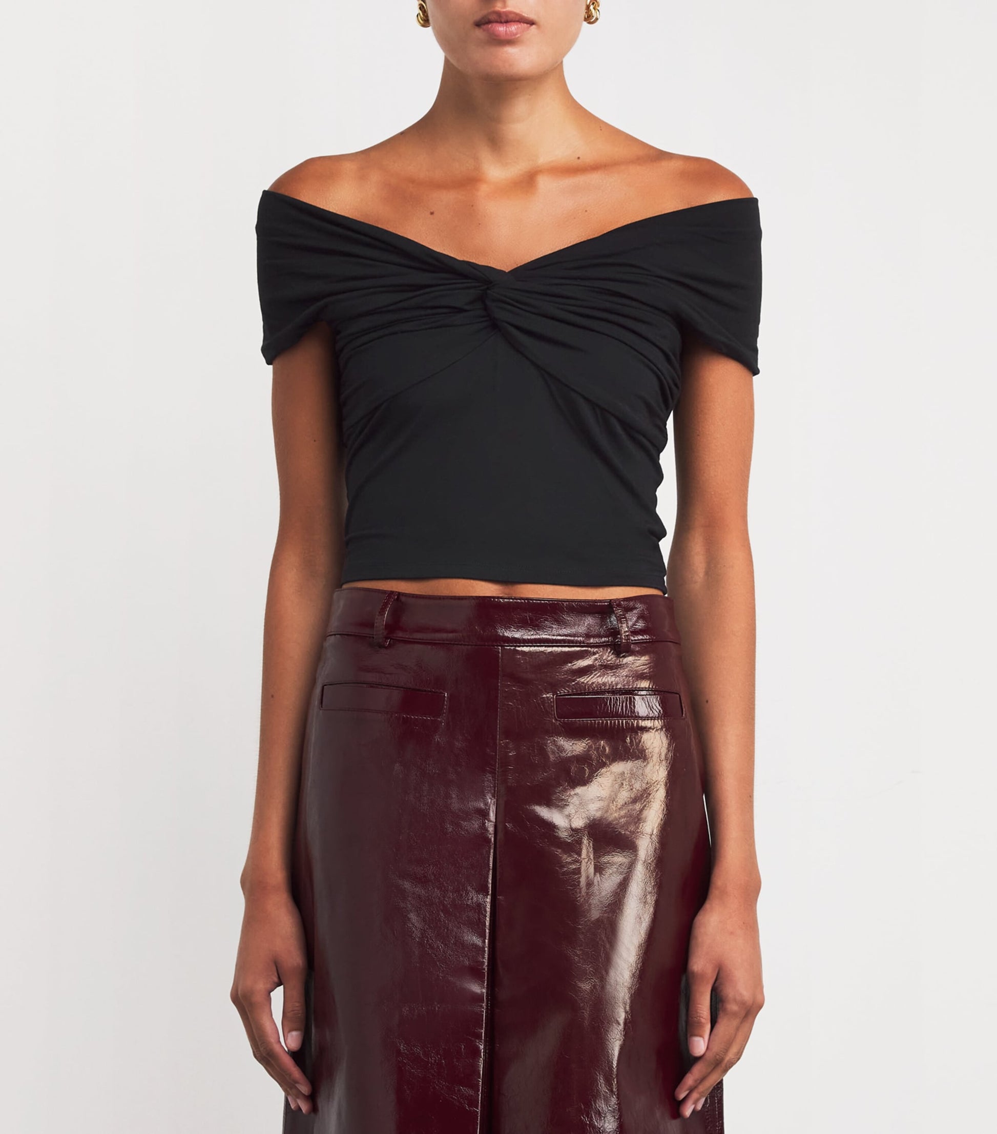 Good American Black Stretch-Jersey Twist Off Crop Top