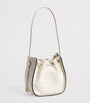 White Leather-Tweed Drawstring Bucket Bag