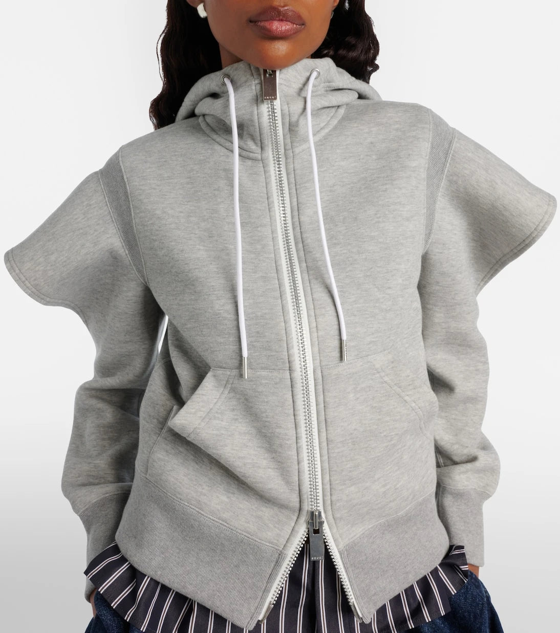 Sacai - Cutout cotton-blend fleece hoodie