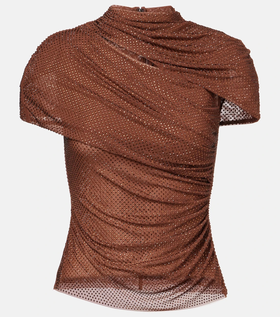 Self-Portrait - Crystal-embellished draped mesh top