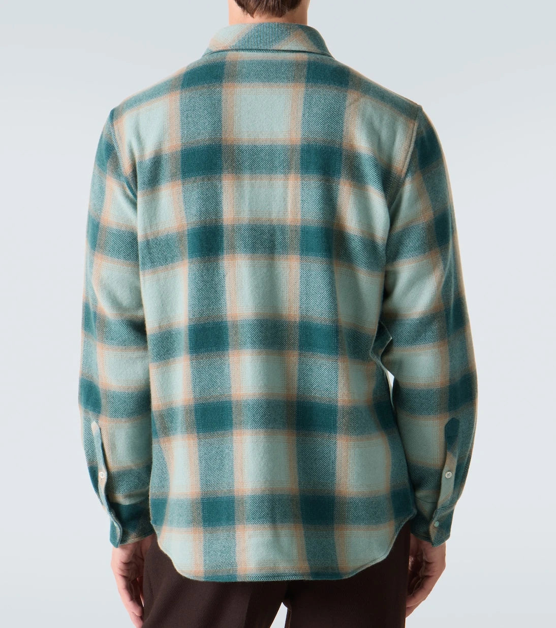 God's True Cashmere - Shadow plaid cashmere shirt with emerald