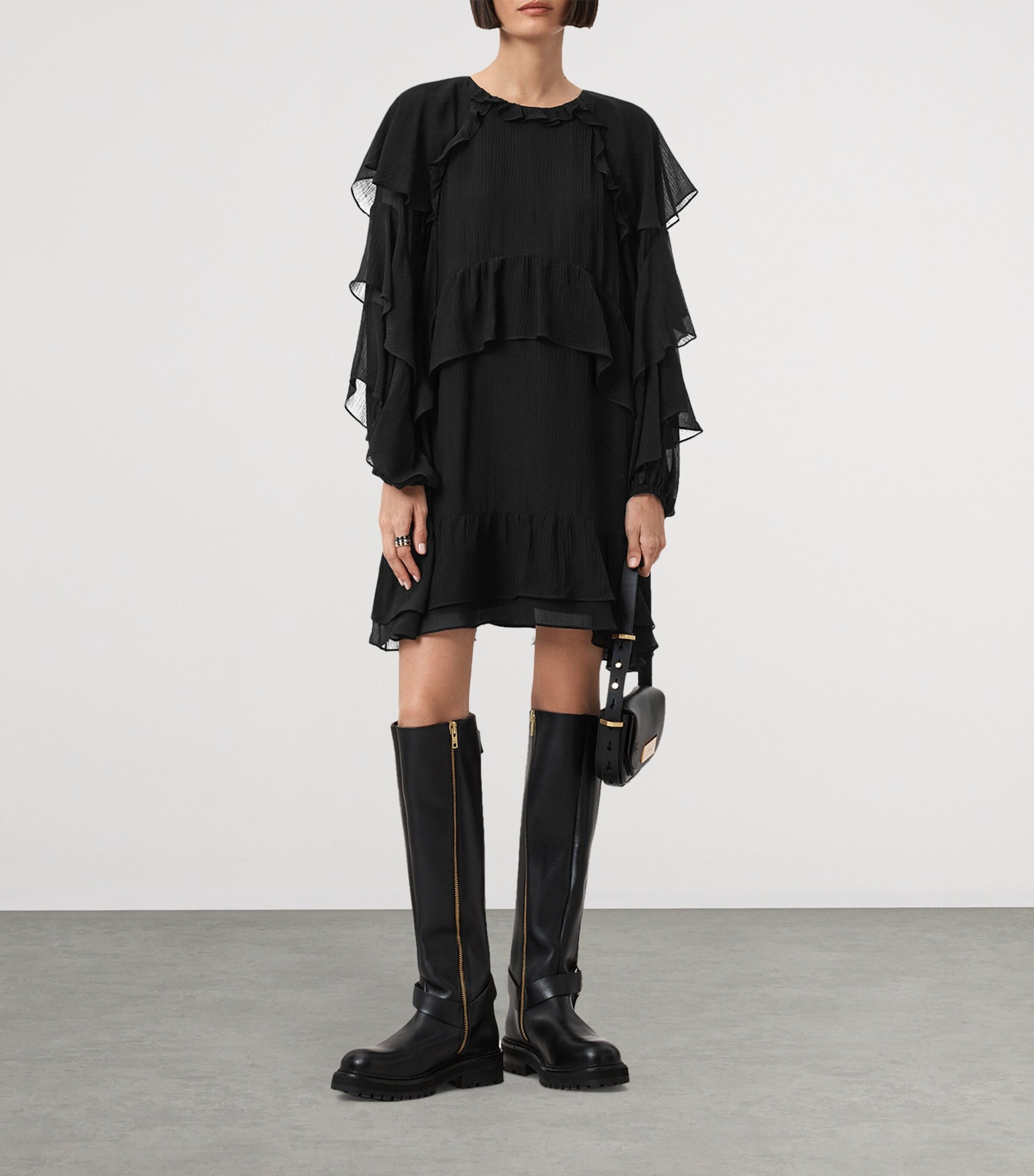 Black Ruffled Lissie Mini Dress