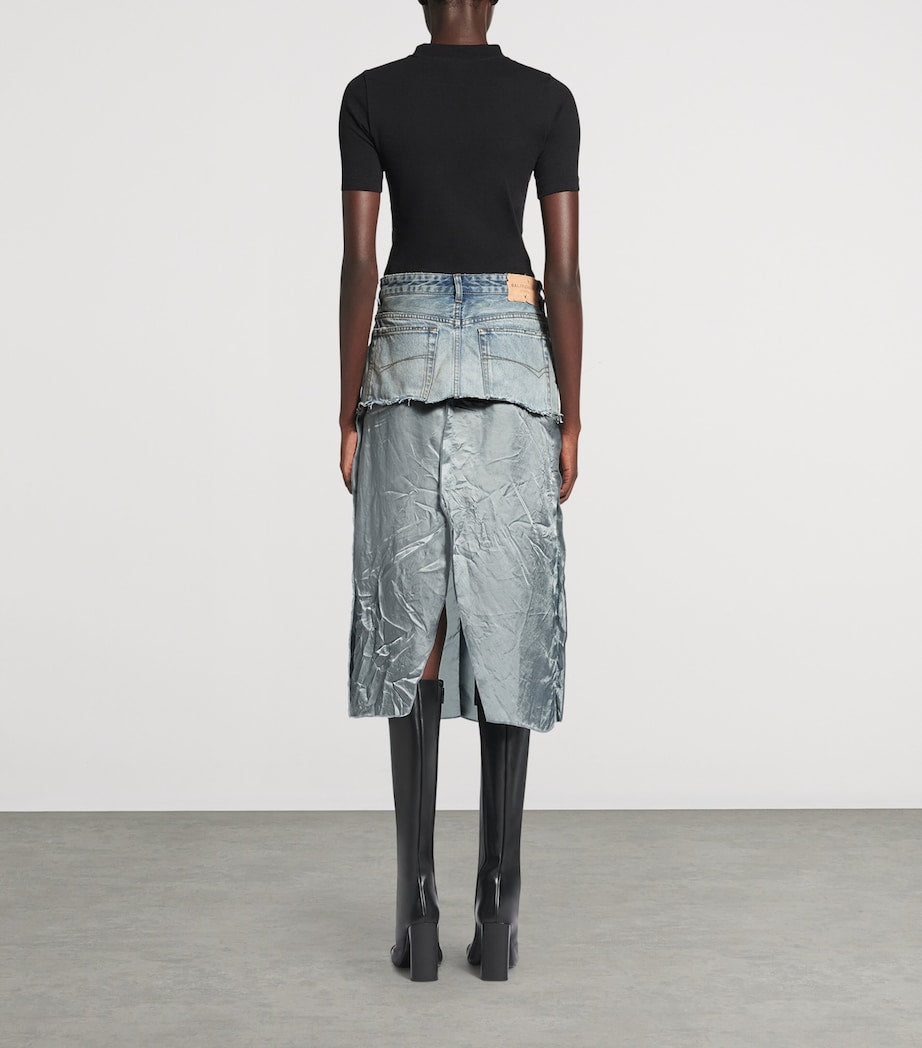 Balenciaga Navy Ripped Off Denim Midi Skirt