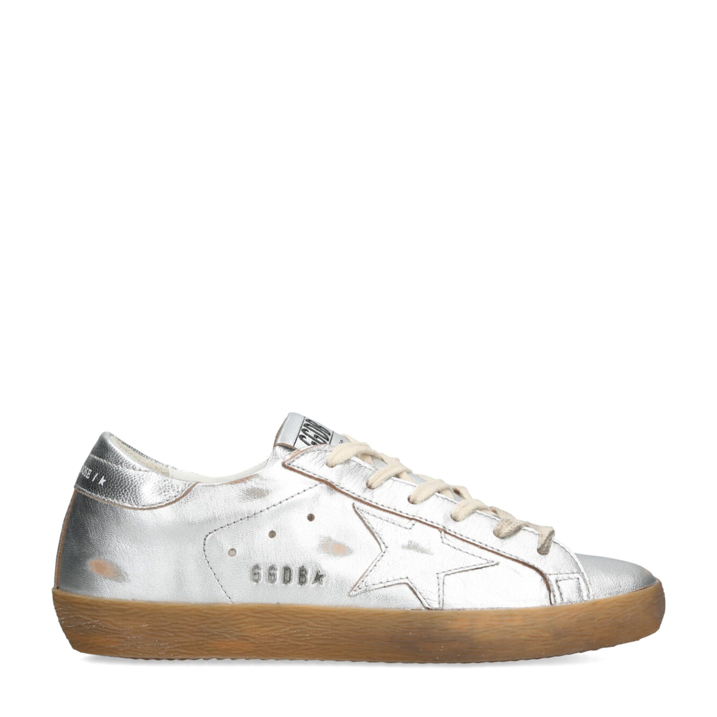 Golden Goose Silver Metallic Leather Super-Star Sneakers