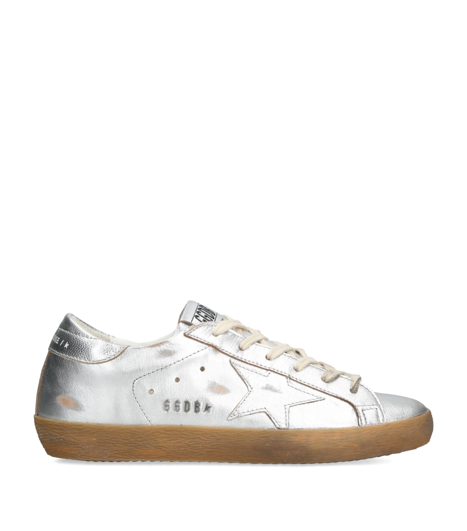 Golden Goose Silver Metallic Leather Super-Star Sneakers