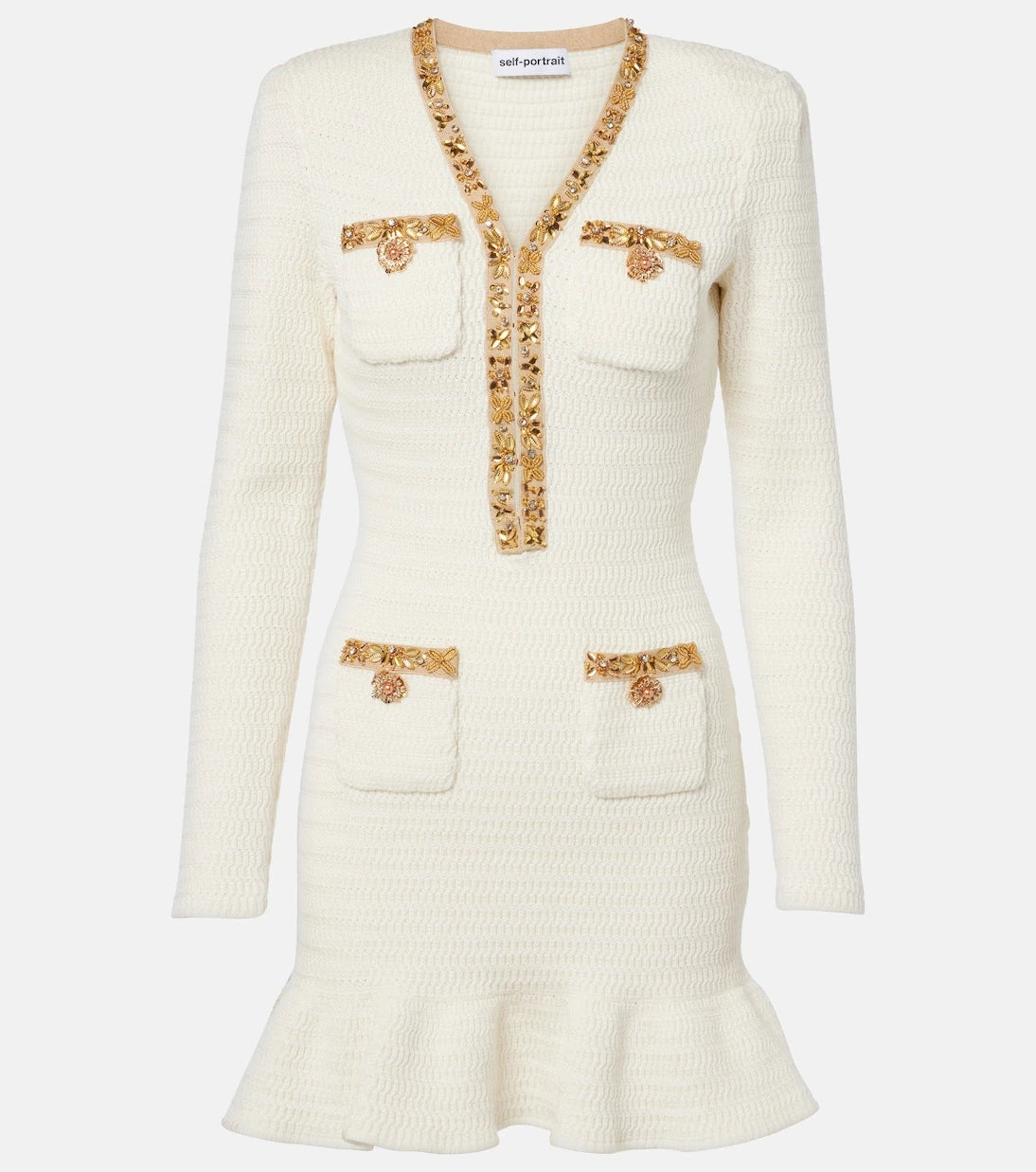 Self-Portrait - Embellished knitted minidress