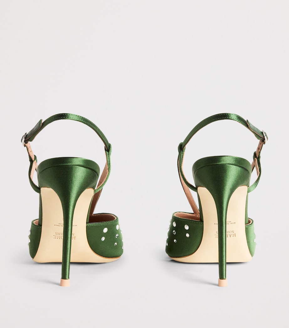 Malone Souliers Green Satin Moore Slingback Pumps 90