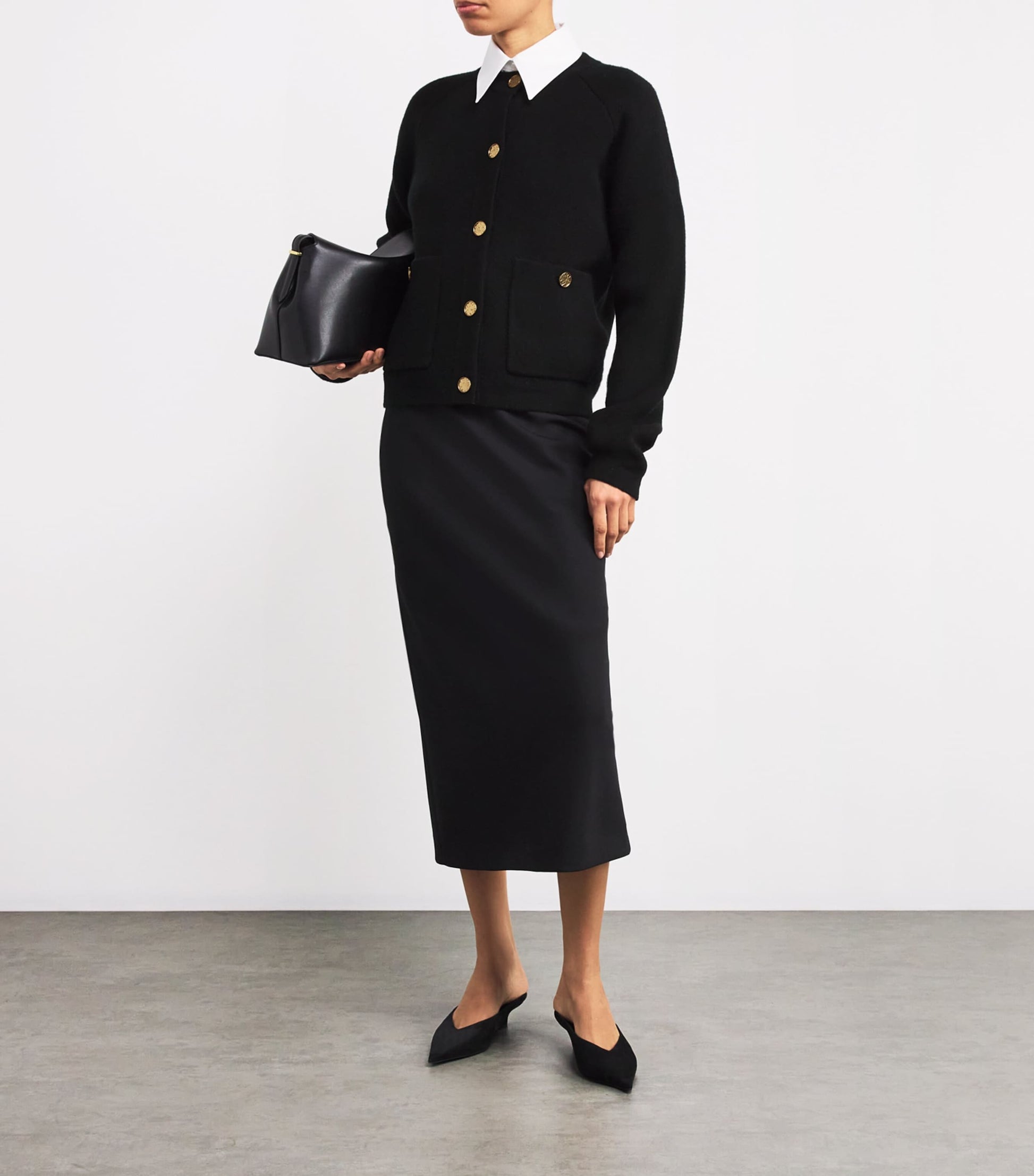 Toteme Black Wool-Blend Cardigan