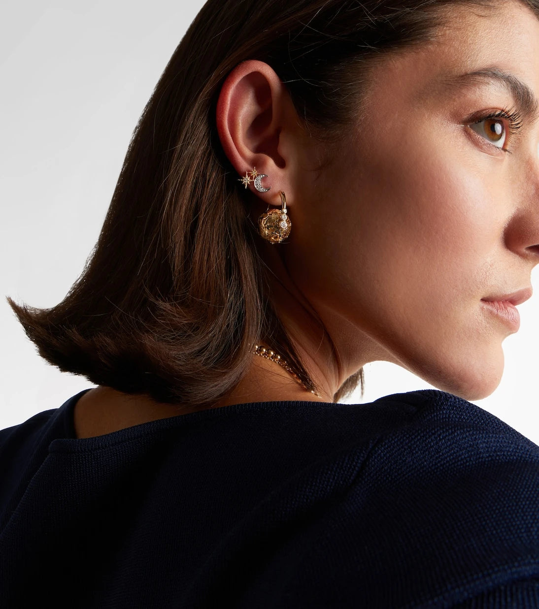 Sydney Evan - Moon 14kt gold earrings with diamonds
