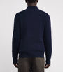 Polo Ralph Lauren Blue Wool-Cashmere Cable-Knit Quarter-Zip Sweater