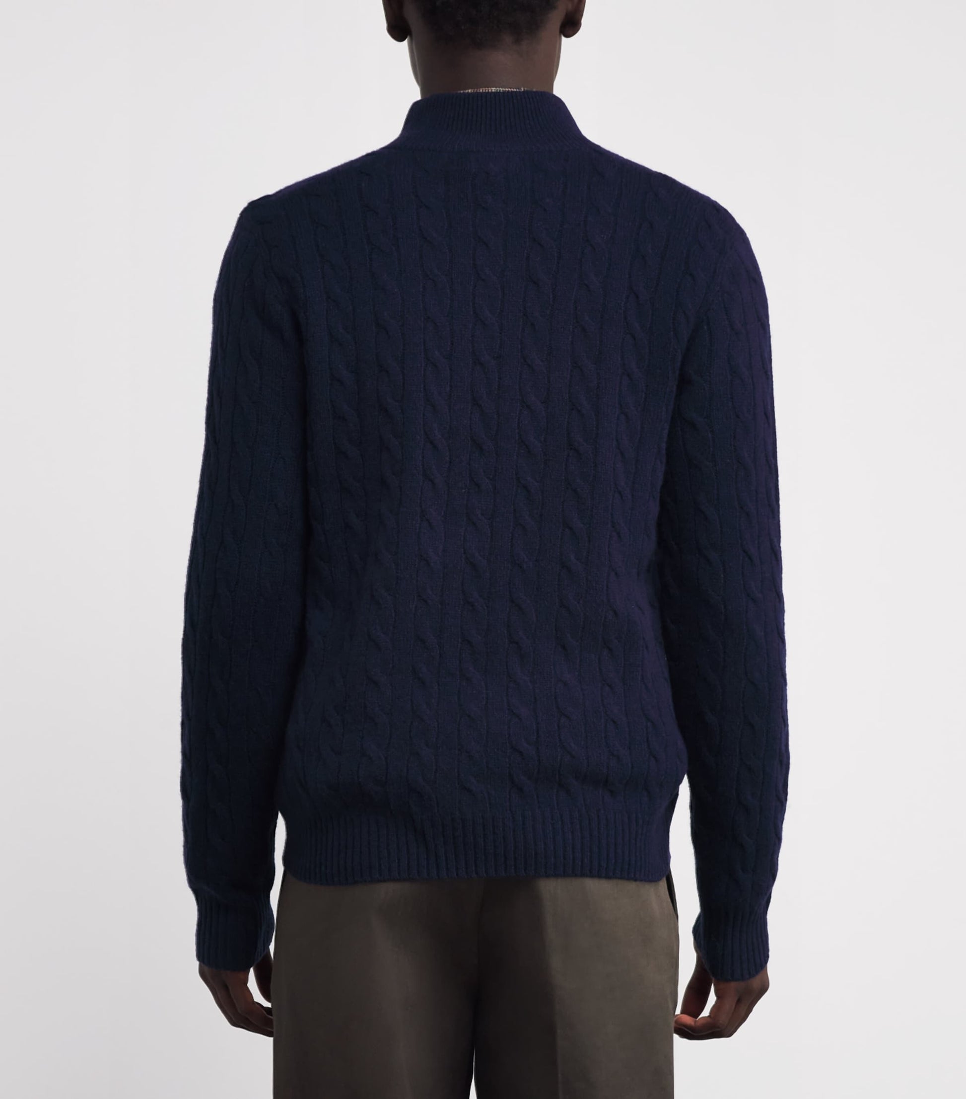 Polo Ralph Lauren Blue Wool-Cashmere Cable-Knit Quarter-Zip Sweater
