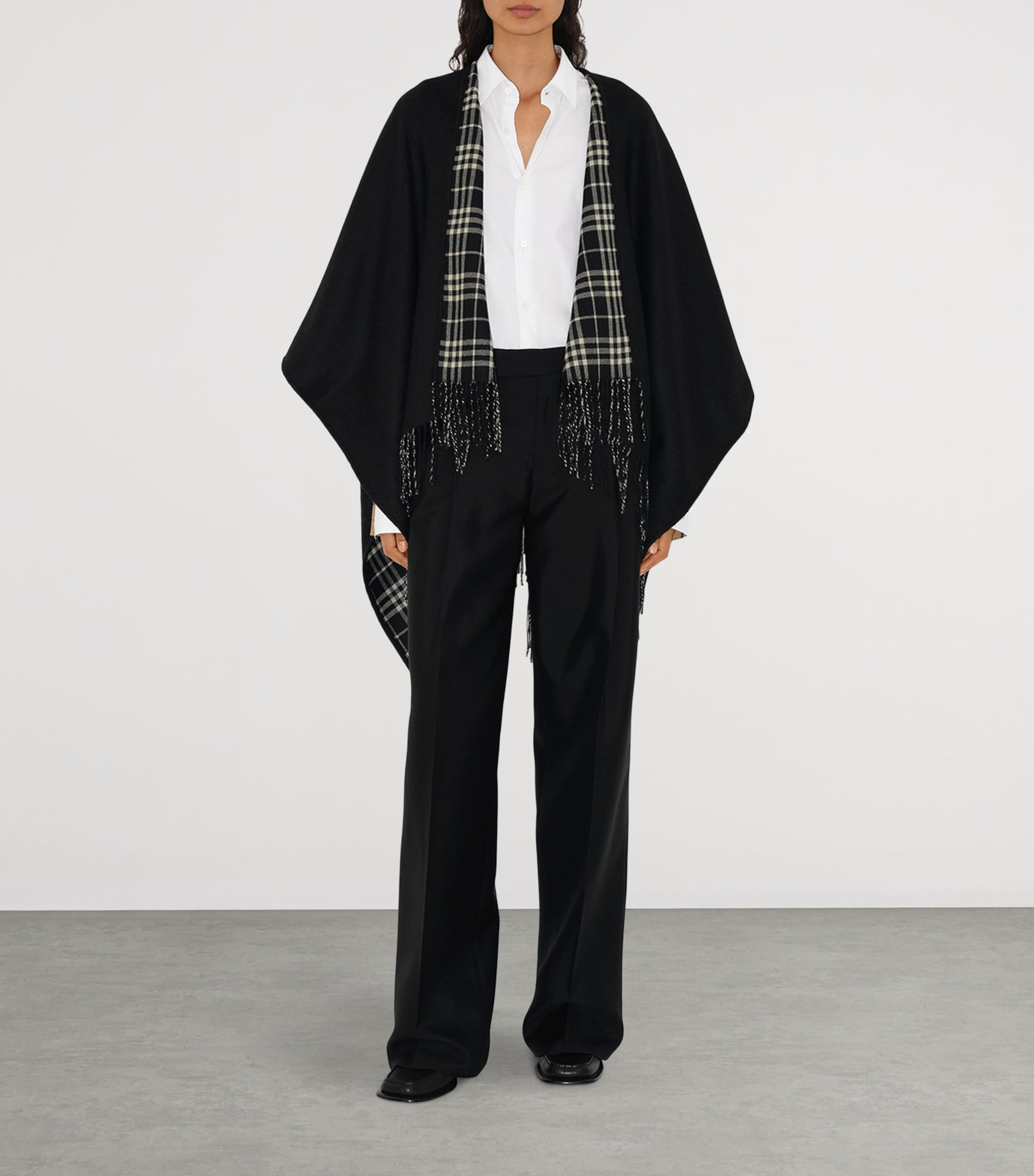 Burberry Black Wool Reversible Check Cape