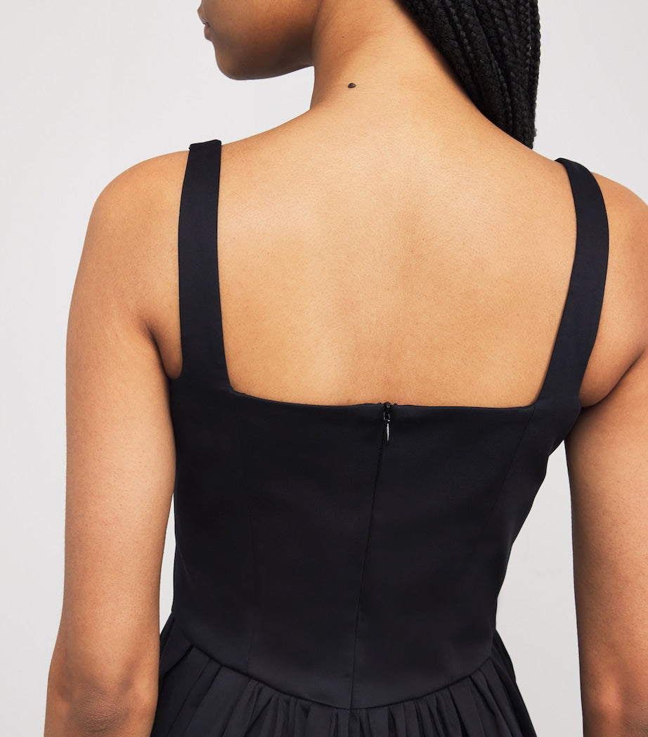 Black Cotton Square-Neck Mini Dress