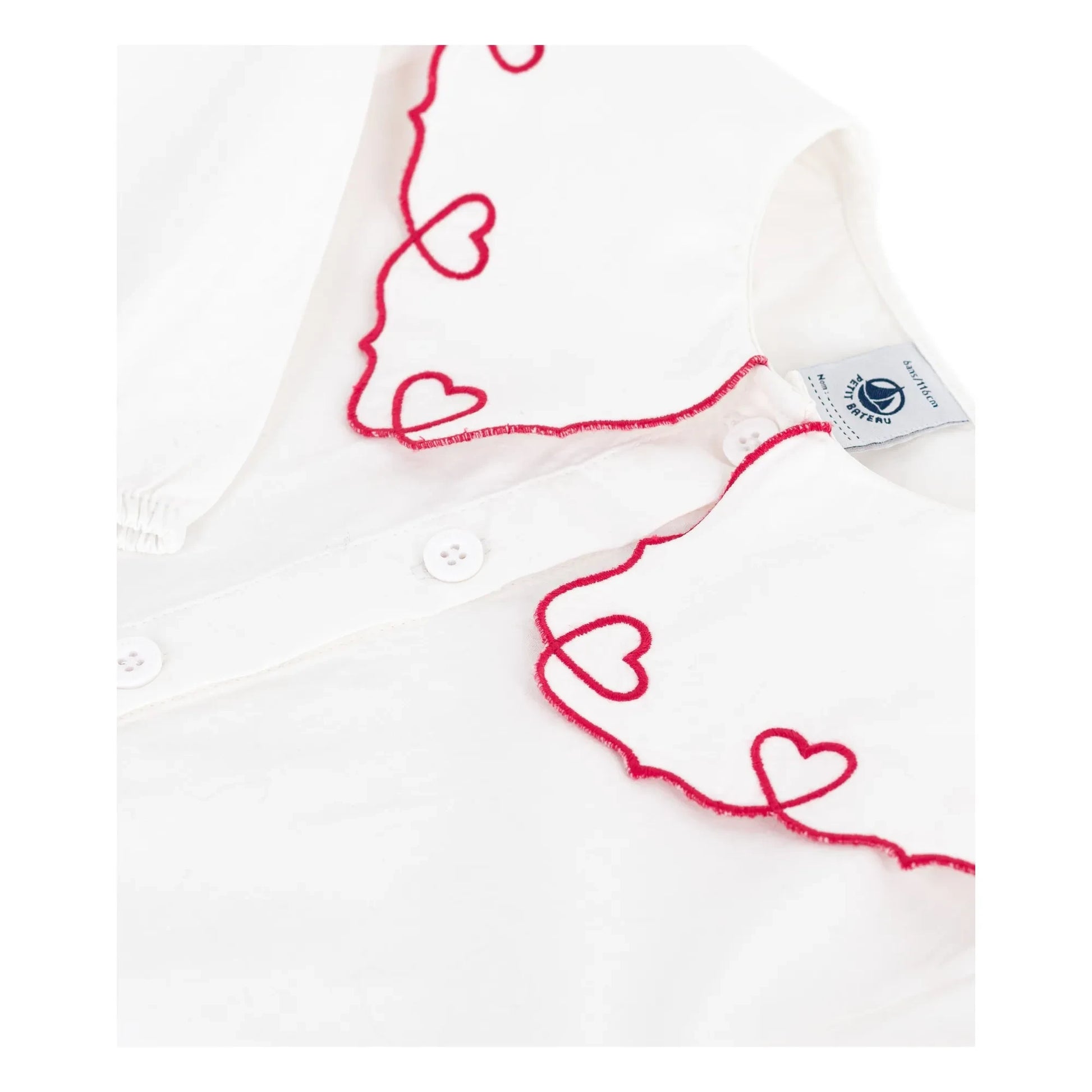Petit Bateau - Organic cotton blouse with heart collar | White