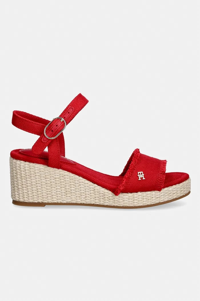 Tommy Hilfiger Topuklu Wedge Platform Sandalet MID WOVEN WEDGE ESPAD FRINGE