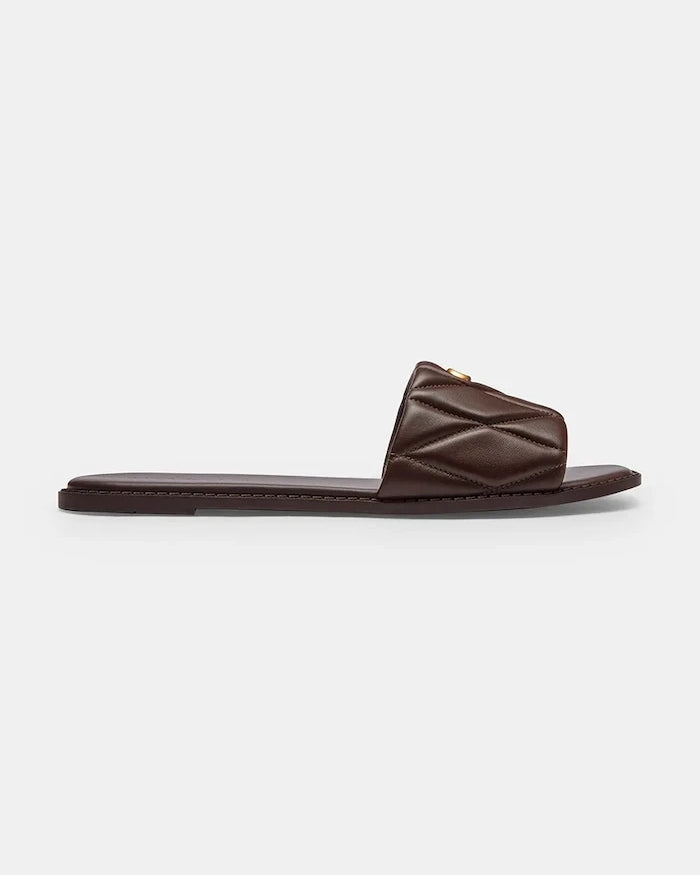 Coach Holly Quilted Leather Sandal kadın deri düz taban terlik