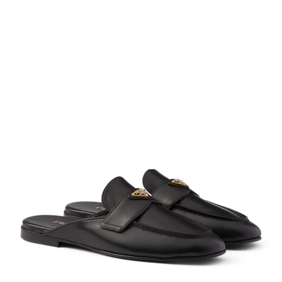 Black Leather Triangle Slippers