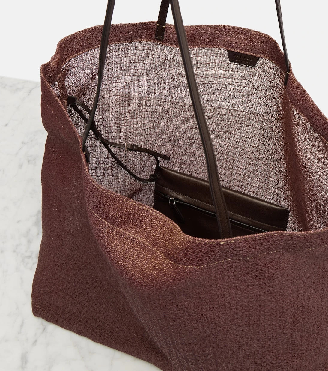 The Row - Barn leather-trimmed mesh tote bag