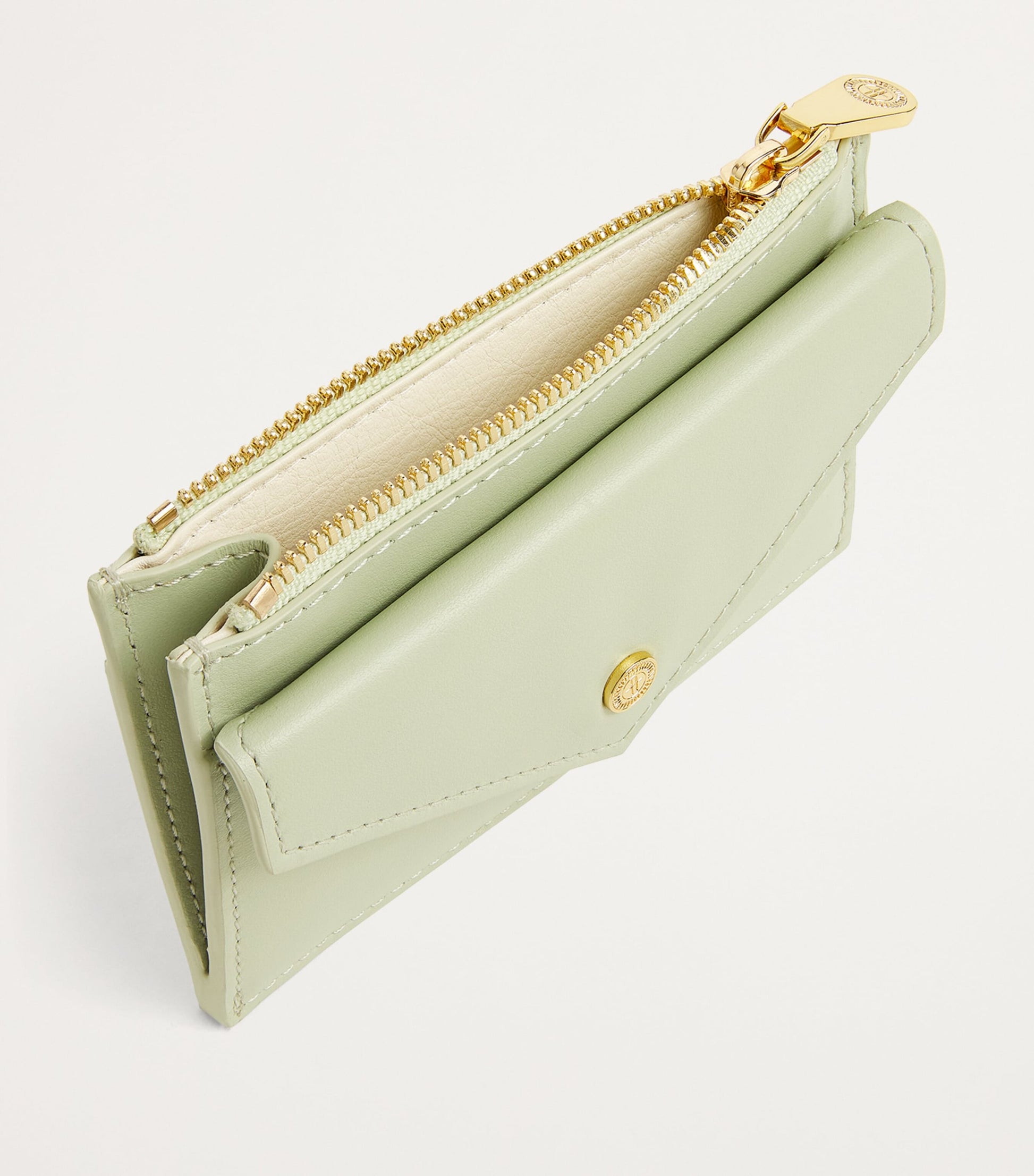Green Leather Zip-Up Card Holder