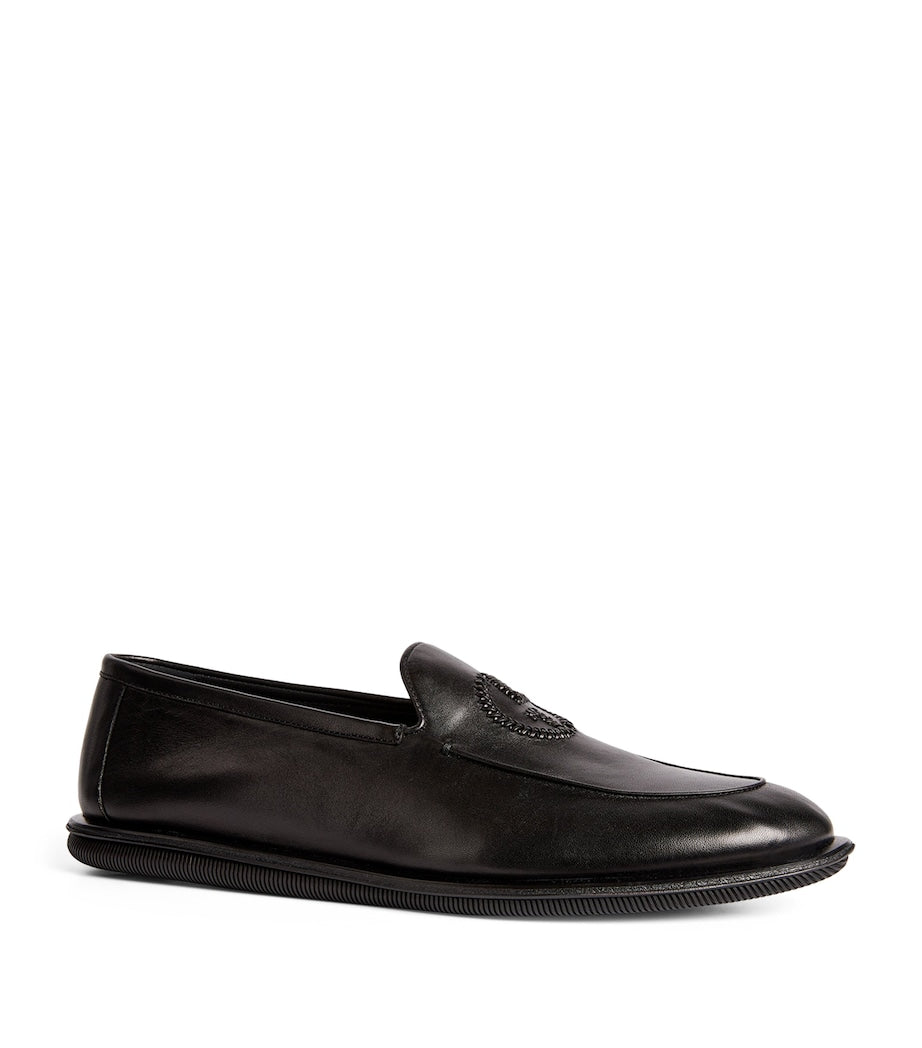 Giorgio Armani Leather Monogram-Embroidered Loafers