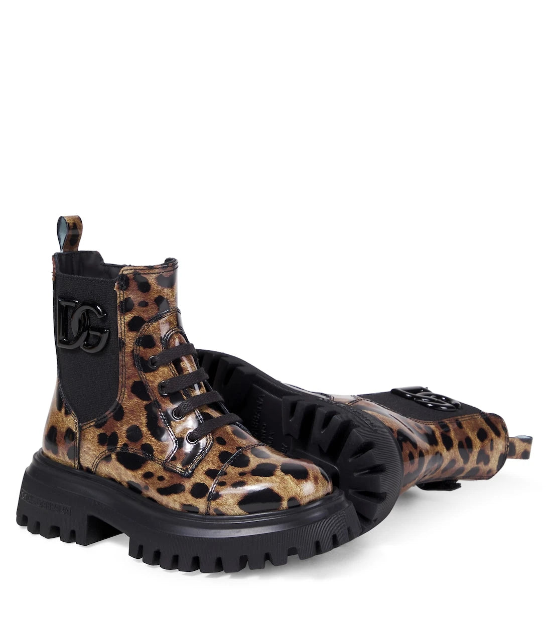 Dolce&Gabbana Kids - Leopard-print leather combat boots