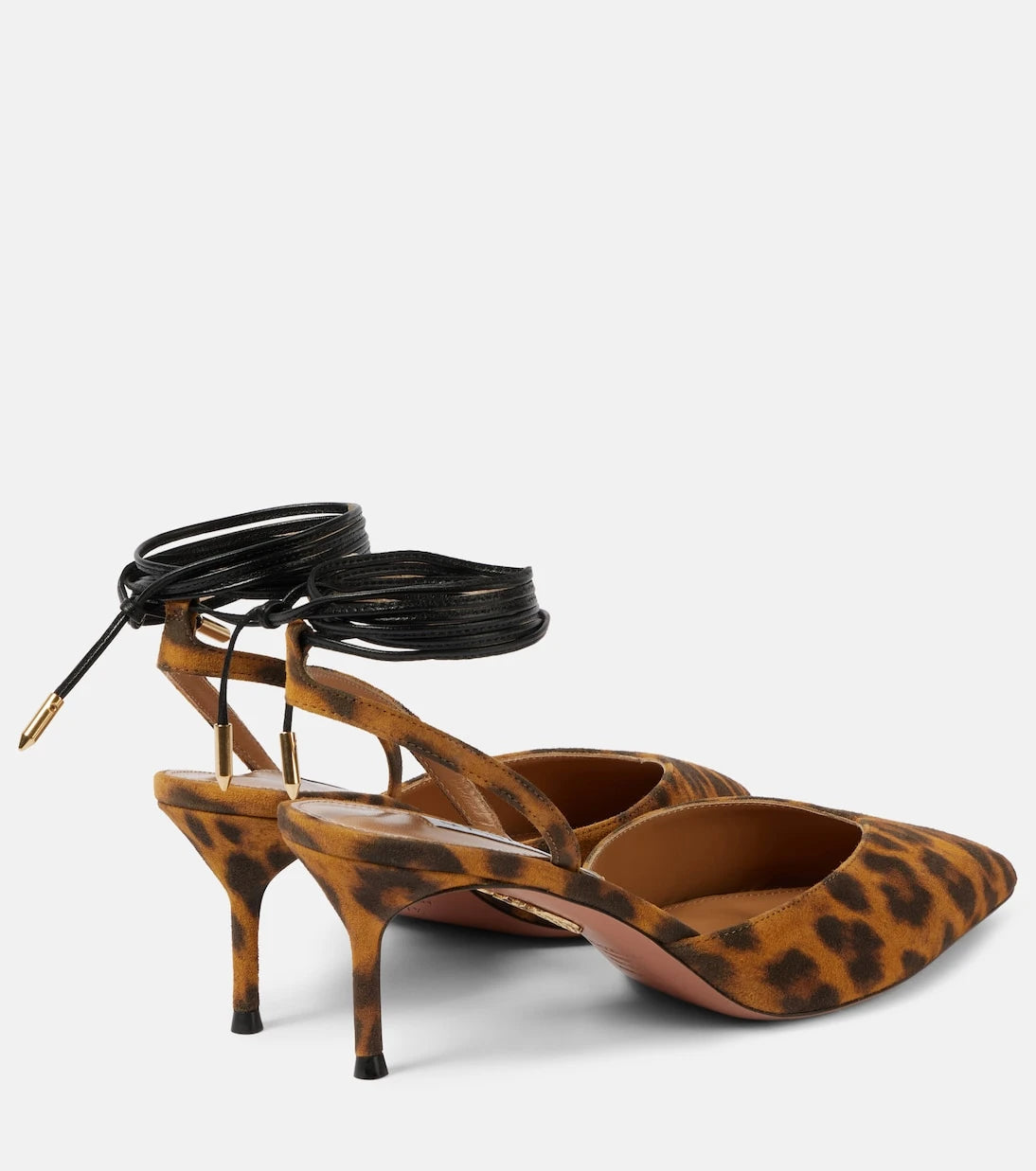 Aquazzura - حذاء مفتوح من الخلف بنقشة جلد الحيوان وكعب عالٍ