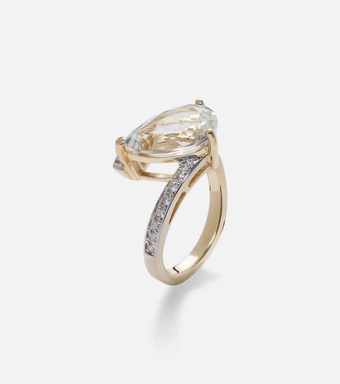 Mateo - Slanted 14kt gold ring with topaz and diamonds