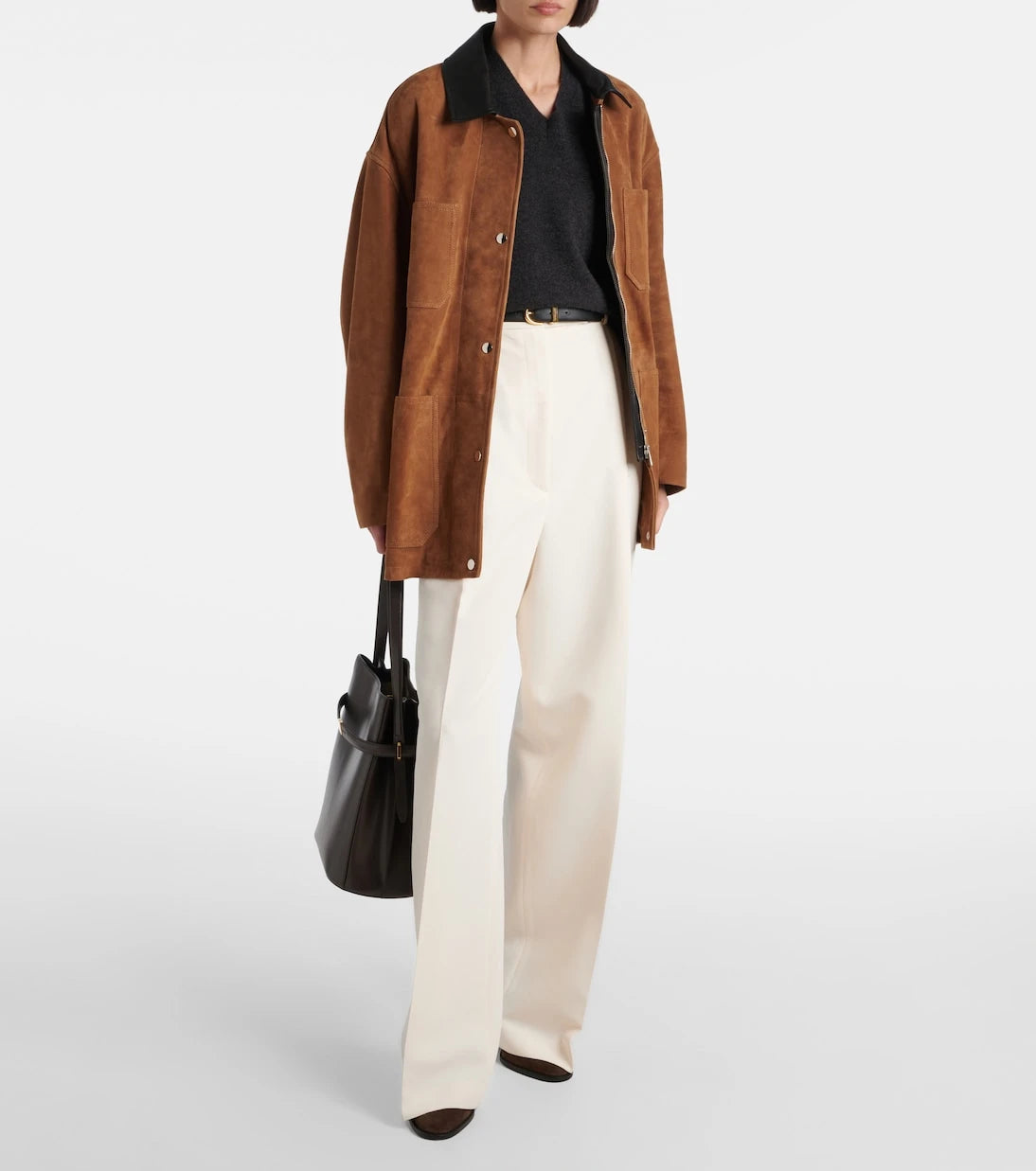 Nour Hammour - Barn leather-trimmed suede jacket