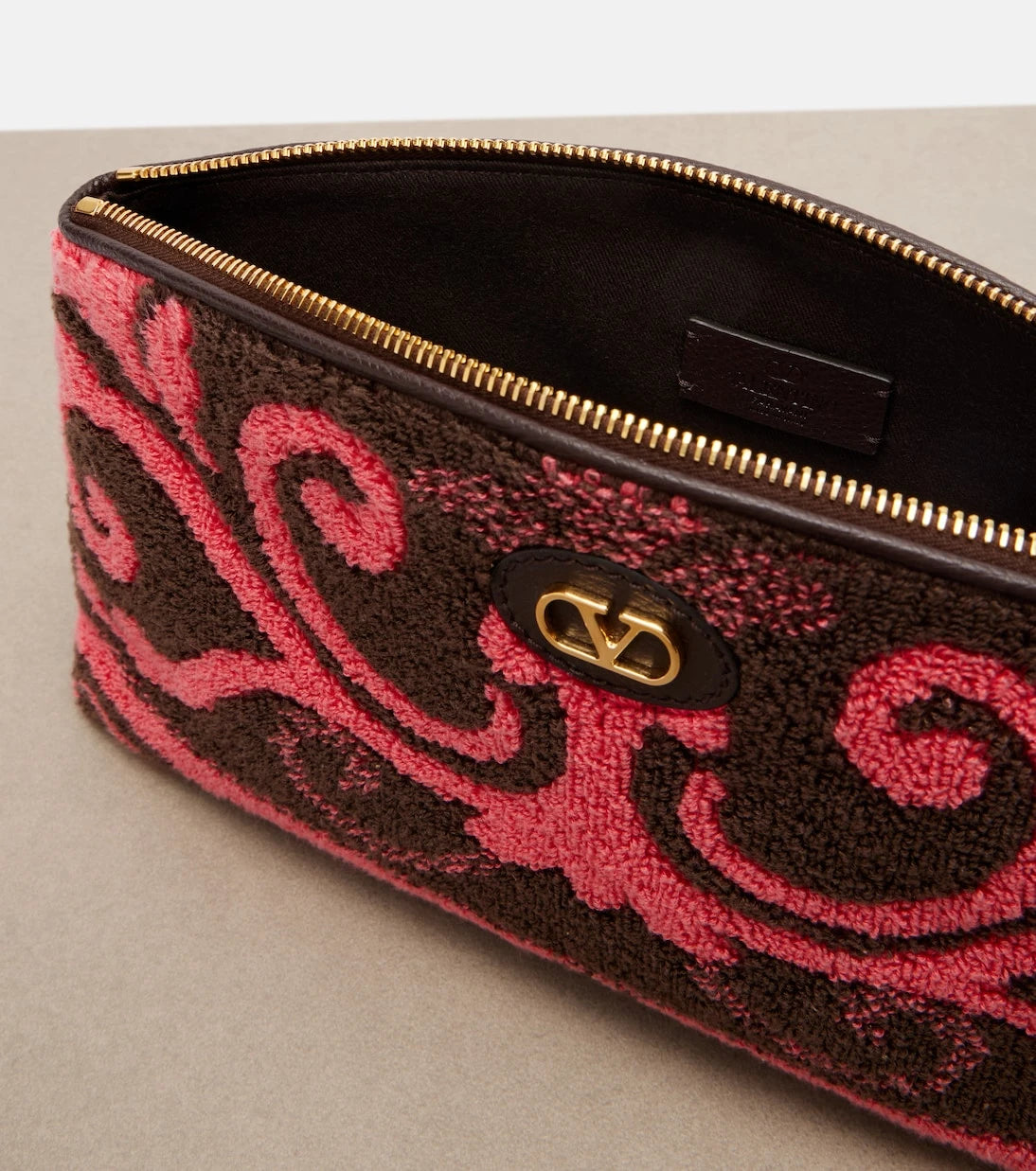 Valentino Garavani - VLogo leather-trimmed terry pouch