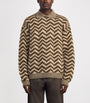 Brown Wool-Blend Chevron Jacquard Sweater