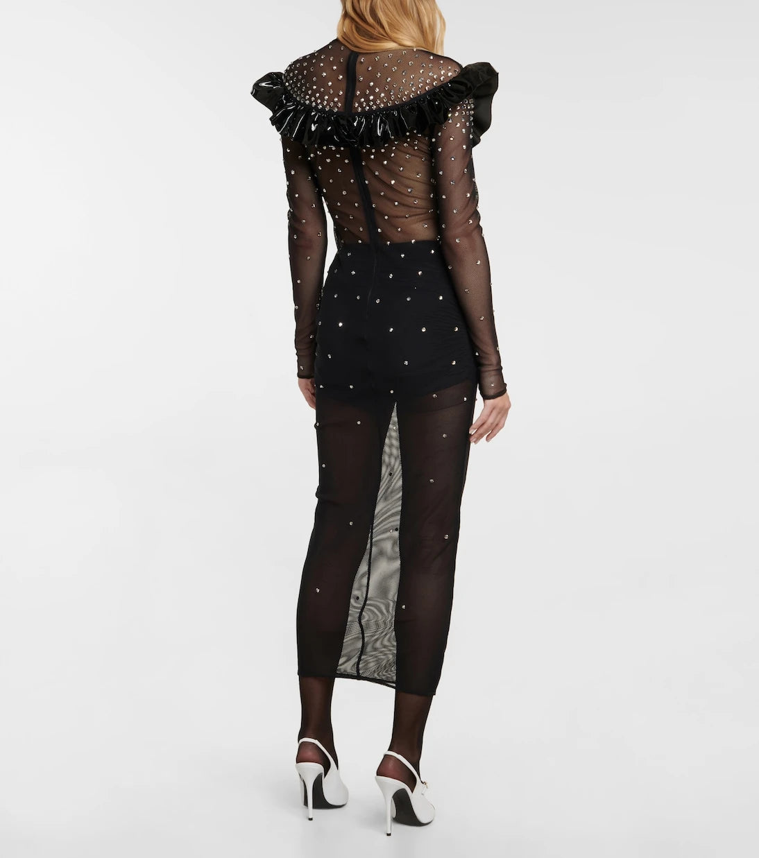 Alessandra Rich - Embellished mesh midi dress