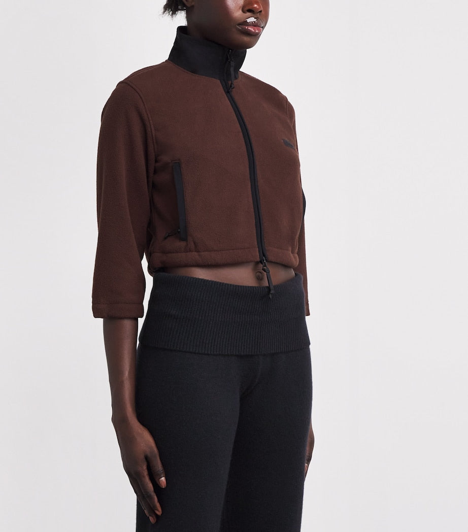 Skims Brown Fleece Zip-Up Cropped Sweatshirt