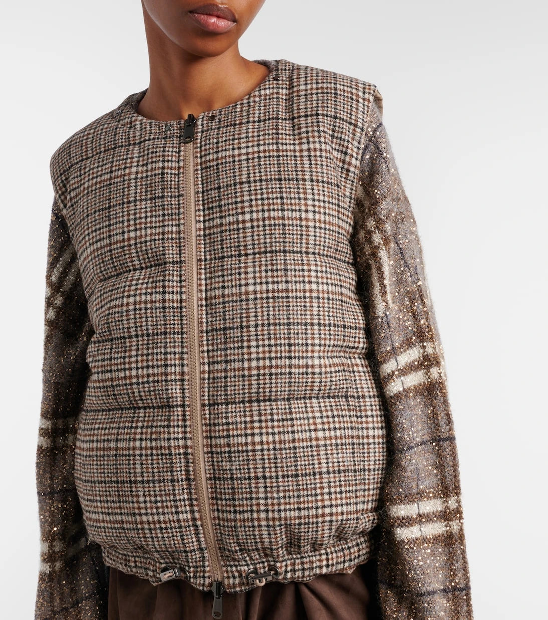 Brunello Cucinelli - Checked leather-trimmed down vest