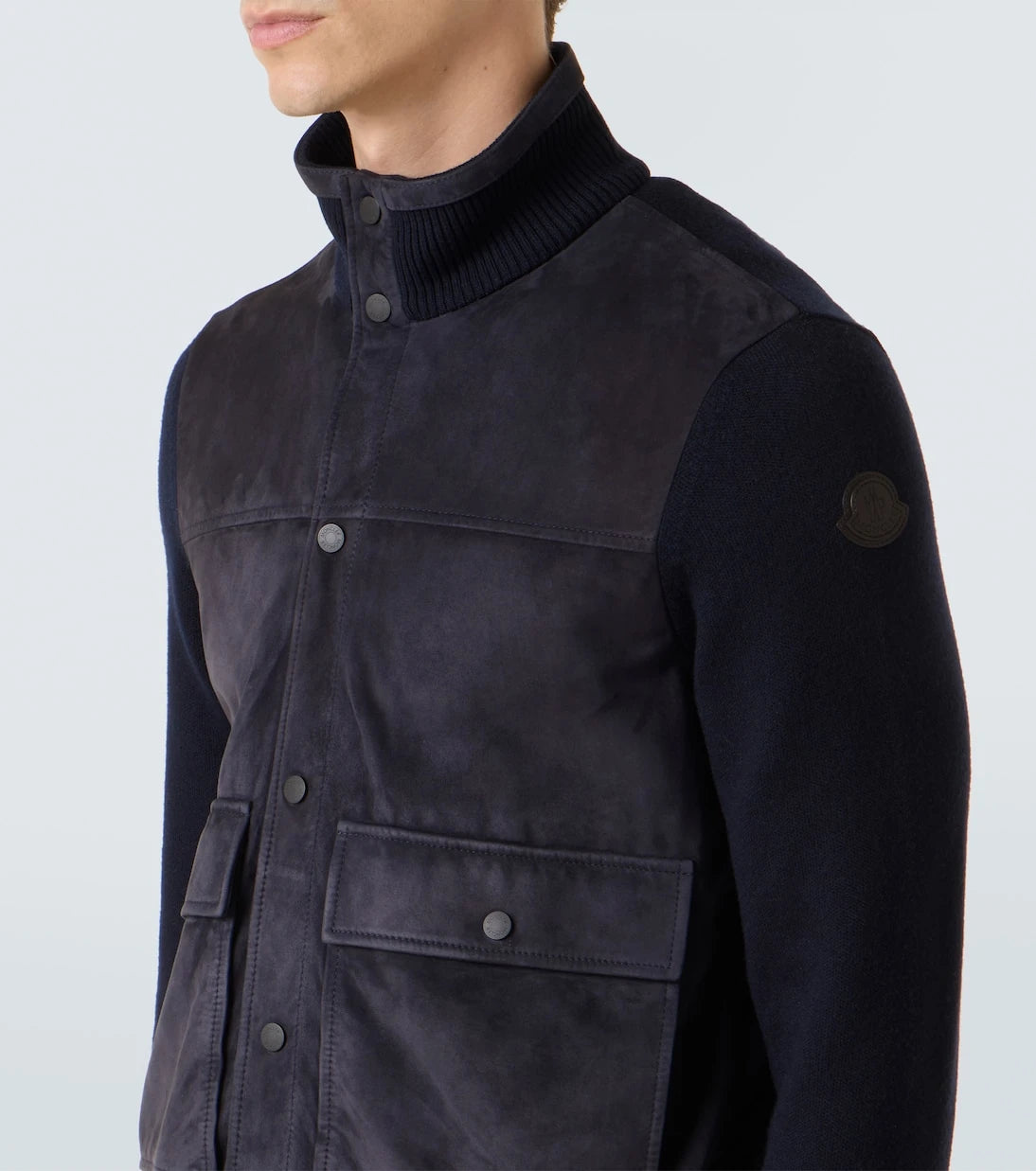 Moncler - Paneled suede and wool jacket