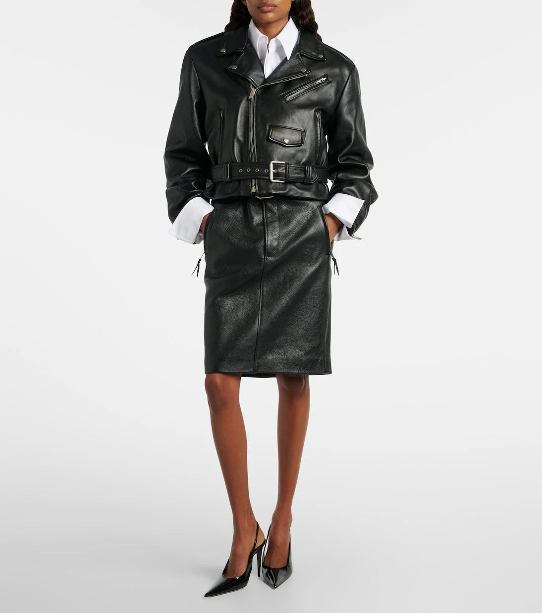 Saint Laurent - Cropped leather biker jacket