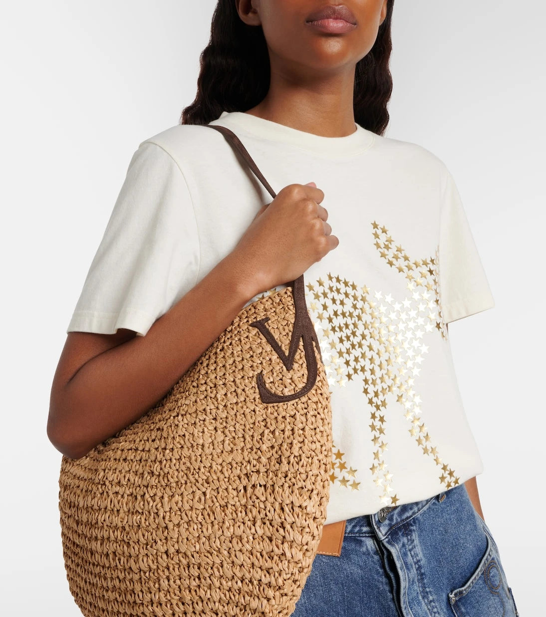 JW Anderson - Bulb XL leather-trimmed raffia shoulder bag