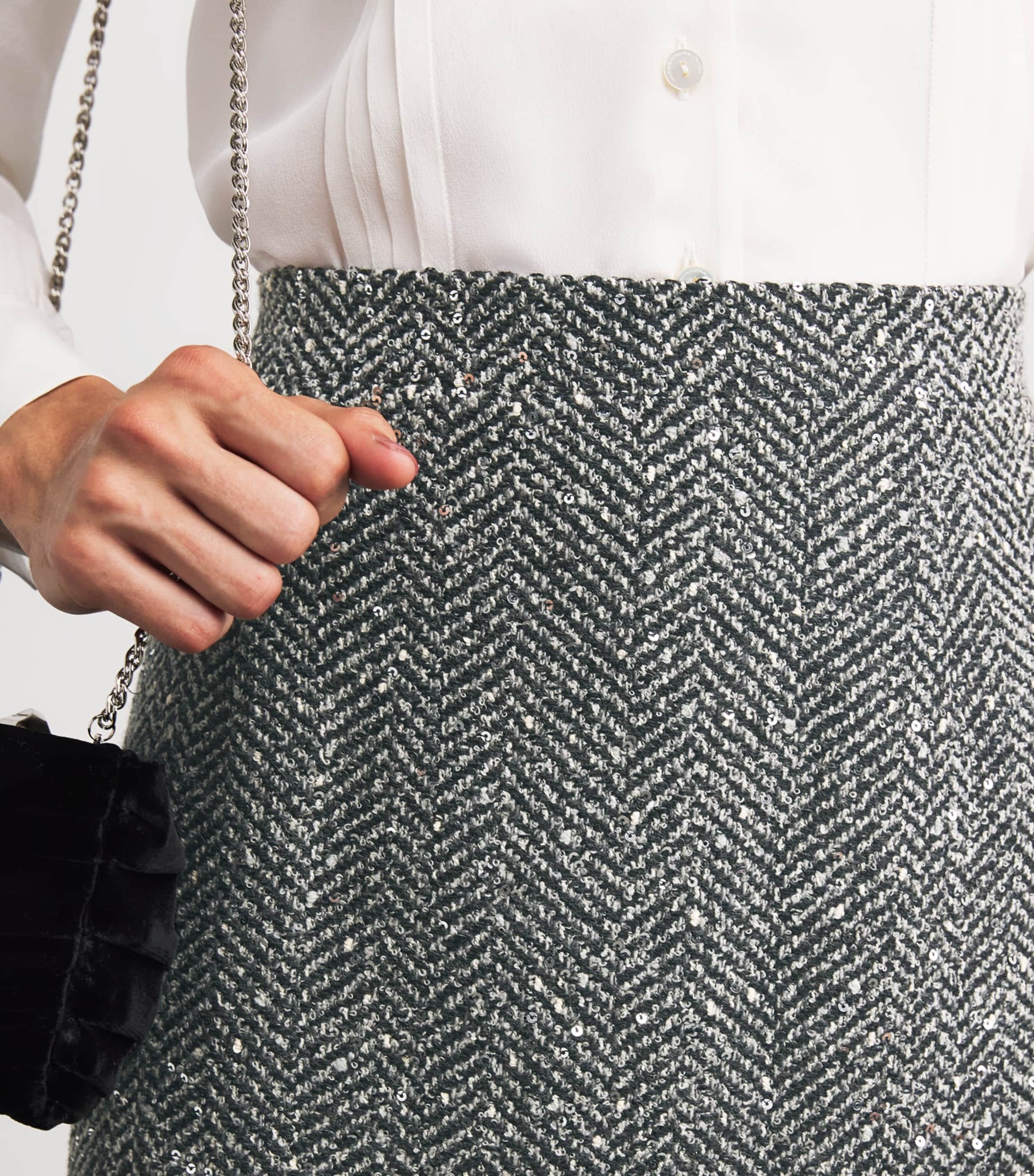 Tweed Embellished Midi Pencil Skirt