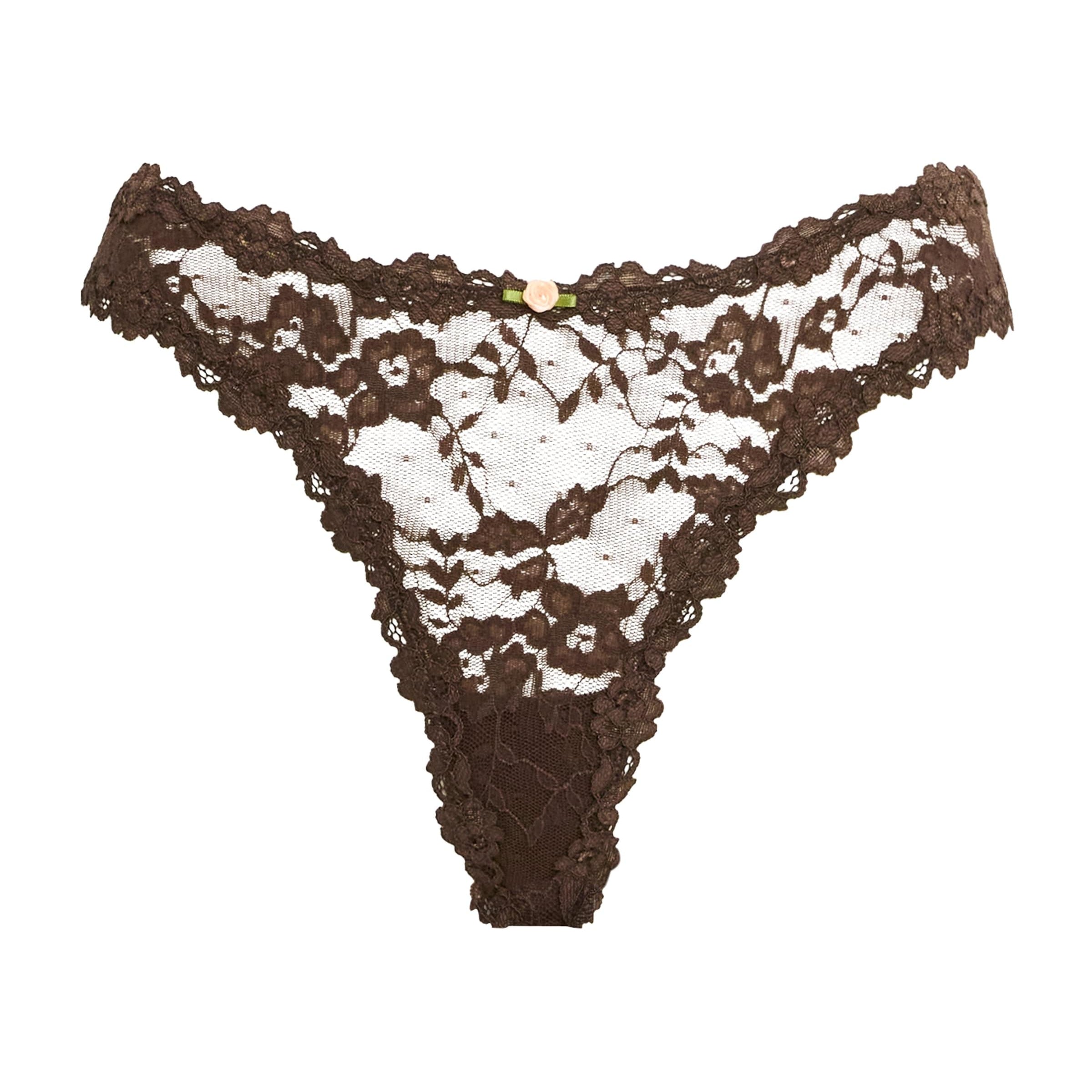Skims Brown Stretch Lace Dipped Thong