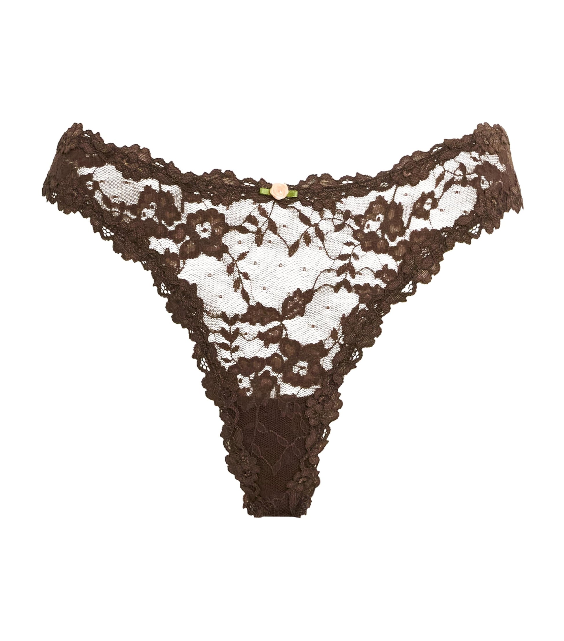 Skims Brown Stretch Lace Dipped Thong