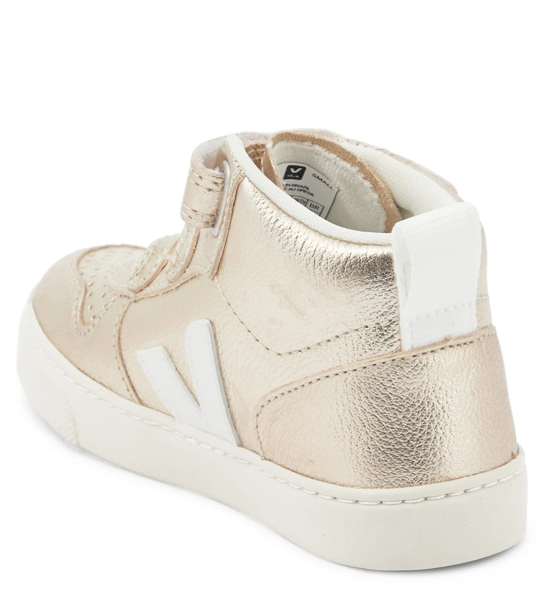 Veja Kids - حذاء رياضي V-10 Mid من الجلد المعدني للأطفال