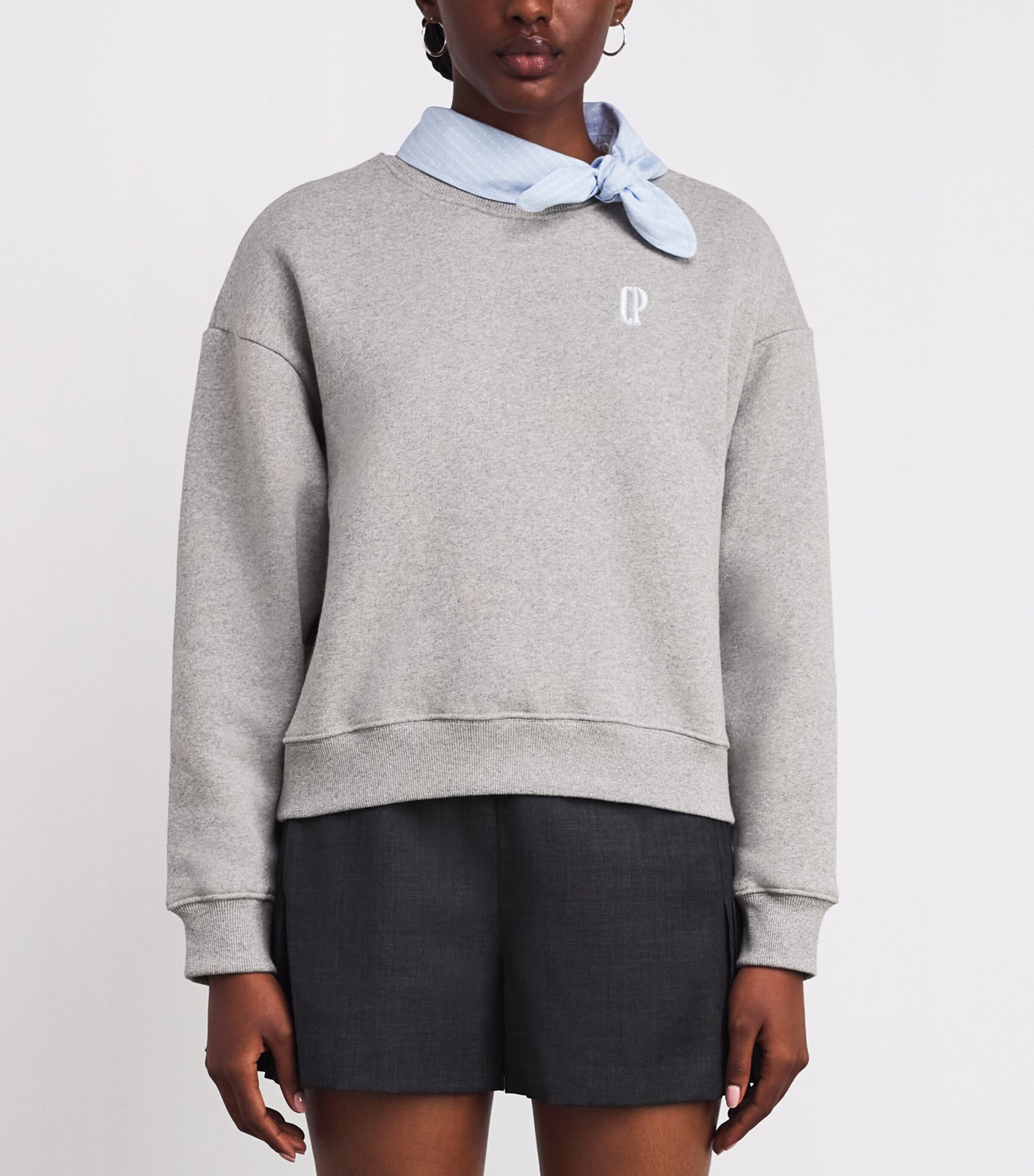 Claudie Pierlot Grey Scarf-Collar Logo Sweatshirt