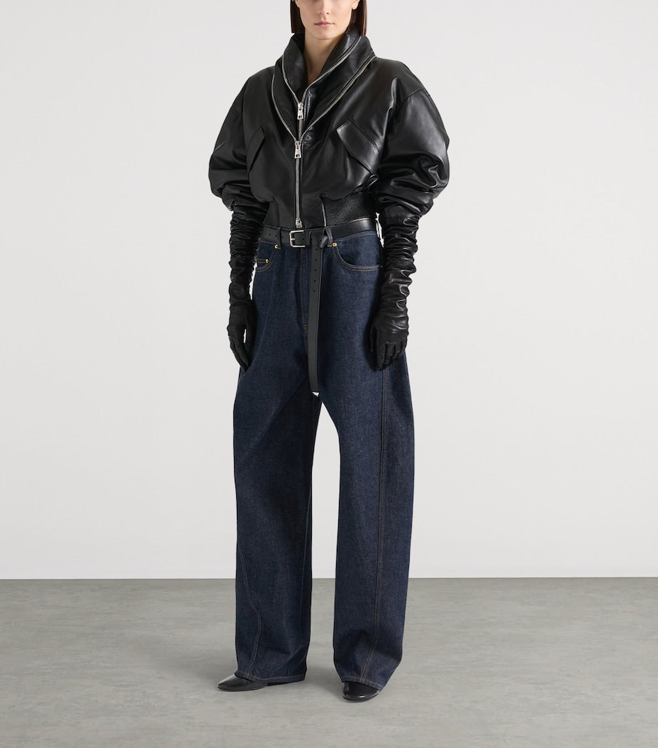 Givenchy Black Leather Shawl-Collar Bomber Jacket