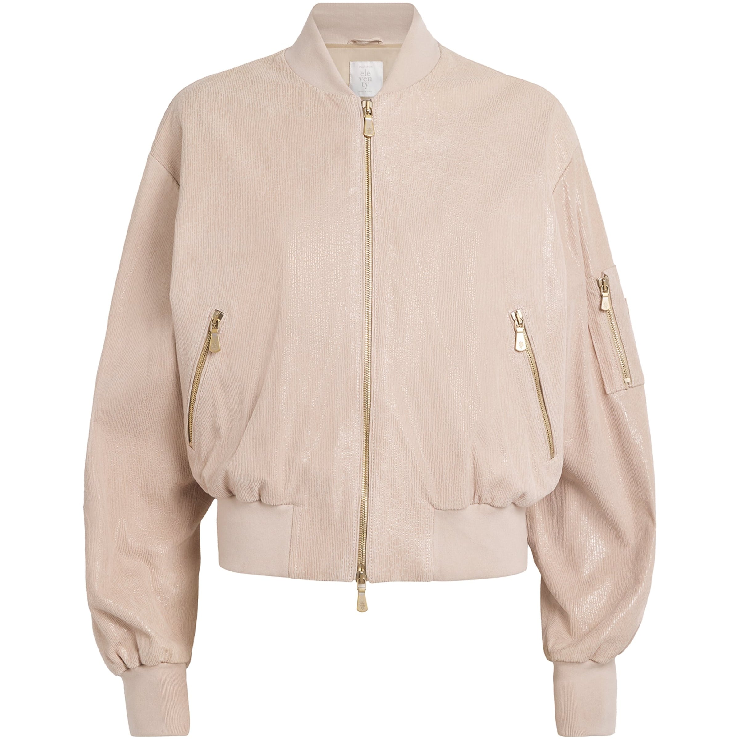 Eleventy Nude Metallic Suede Bomber Jacket