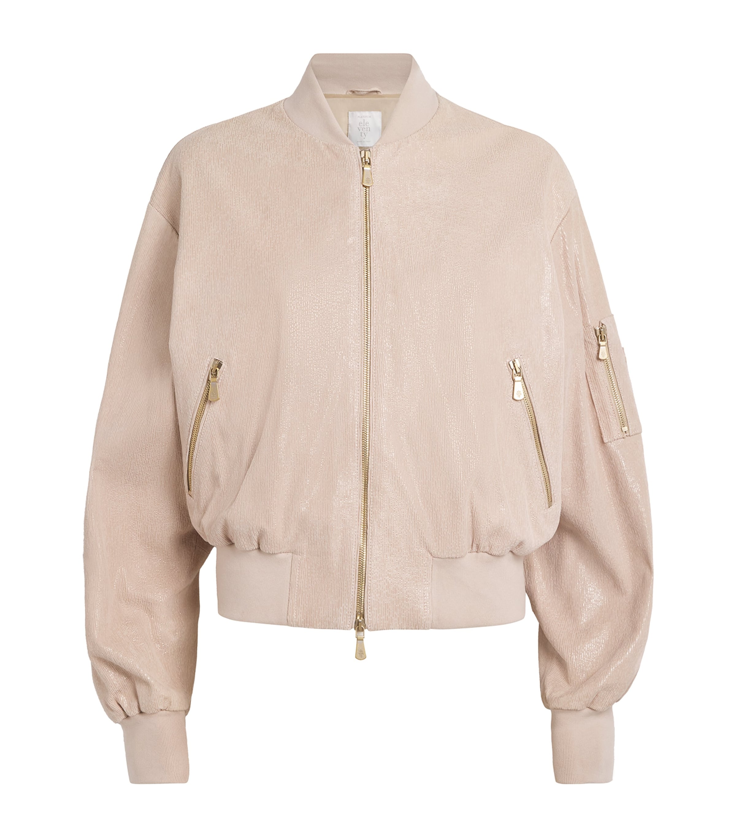 Eleventy Nude Metallic Suede Bomber Jacket